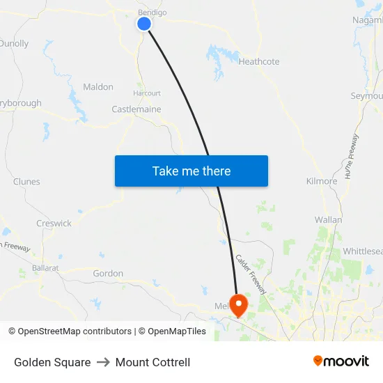 Golden Square to Mount Cottrell map