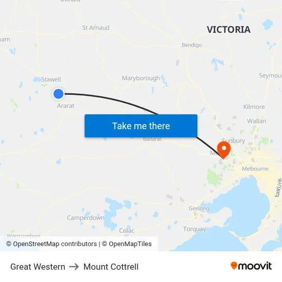 Great Western to Mount Cottrell map