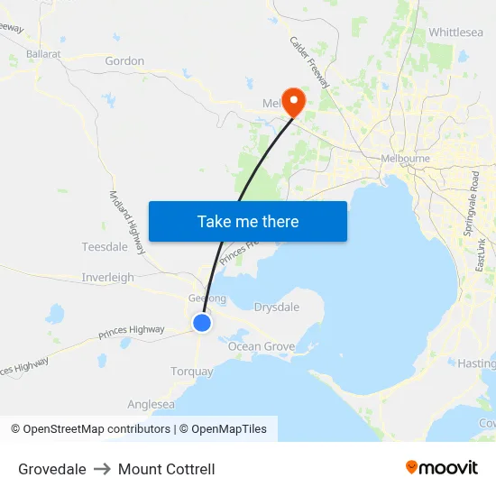 Grovedale to Mount Cottrell map