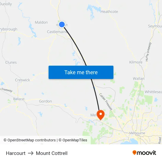 Harcourt to Mount Cottrell map