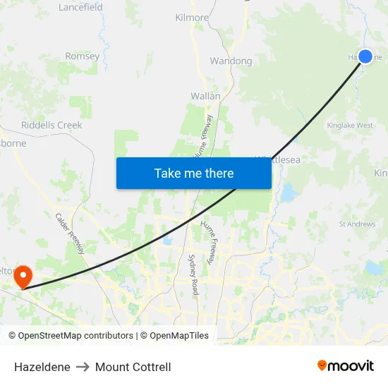 Hazeldene to Mount Cottrell map