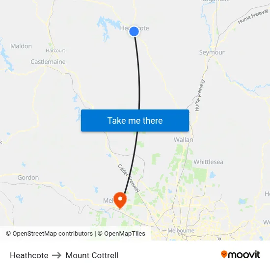 Heathcote to Mount Cottrell map