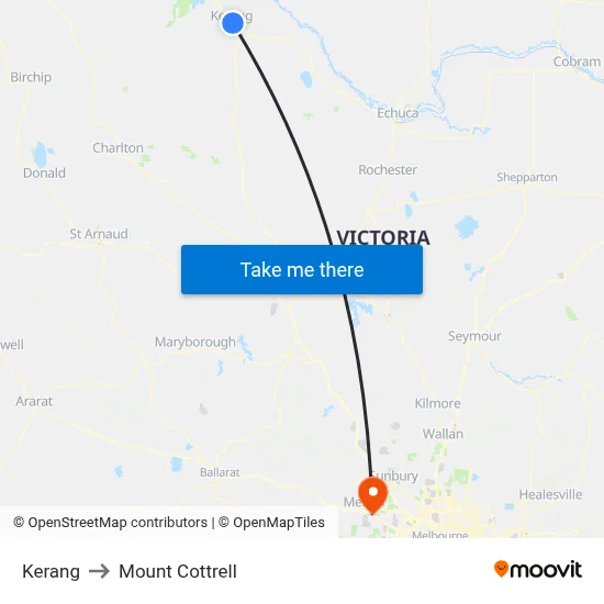 Kerang to Mount Cottrell map