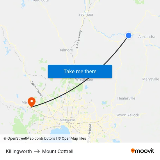Killingworth to Mount Cottrell map