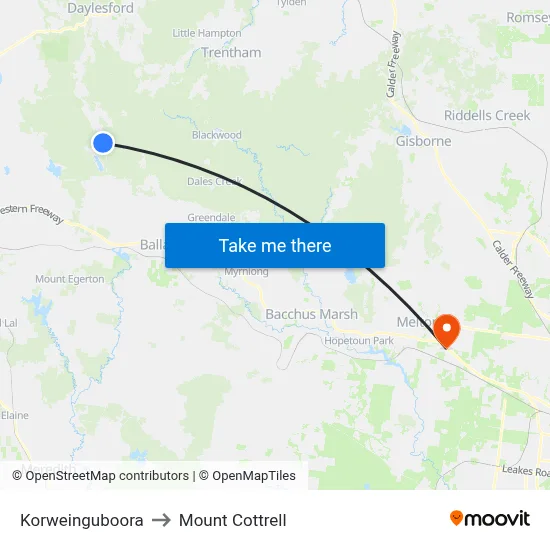 Korweinguboora to Mount Cottrell map