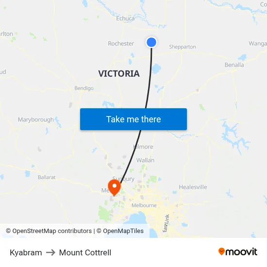 Kyabram to Mount Cottrell map