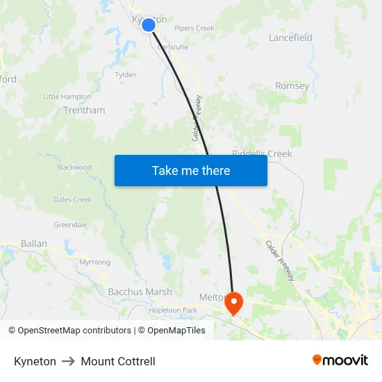 Kyneton to Mount Cottrell map