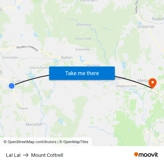 Lal Lal to Mount Cottrell map