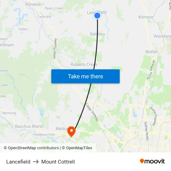 Lancefield to Mount Cottrell map