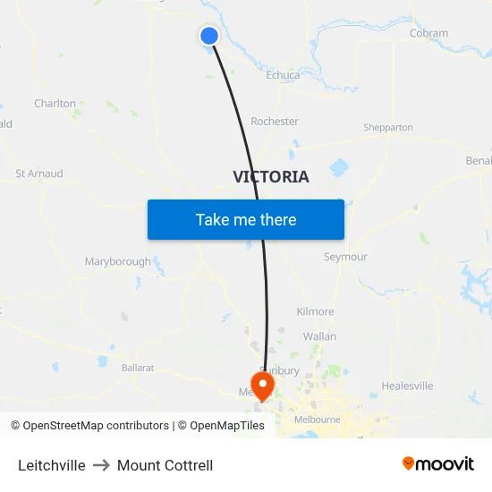 Leitchville to Mount Cottrell map