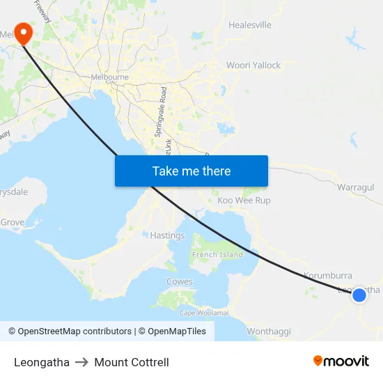 Leongatha to Mount Cottrell map