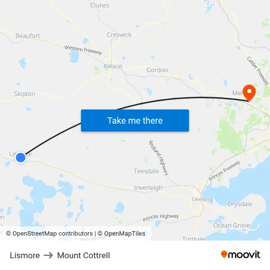 Lismore to Mount Cottrell map