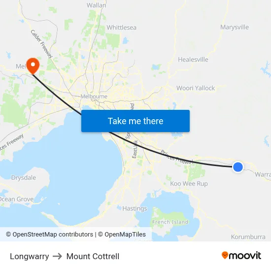 Longwarry to Mount Cottrell map