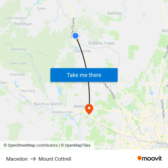 Macedon to Mount Cottrell map
