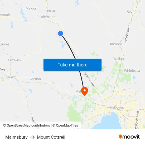 Malmsbury to Mount Cottrell map