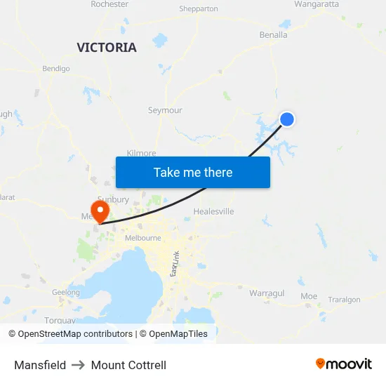 Mansfield to Mount Cottrell map