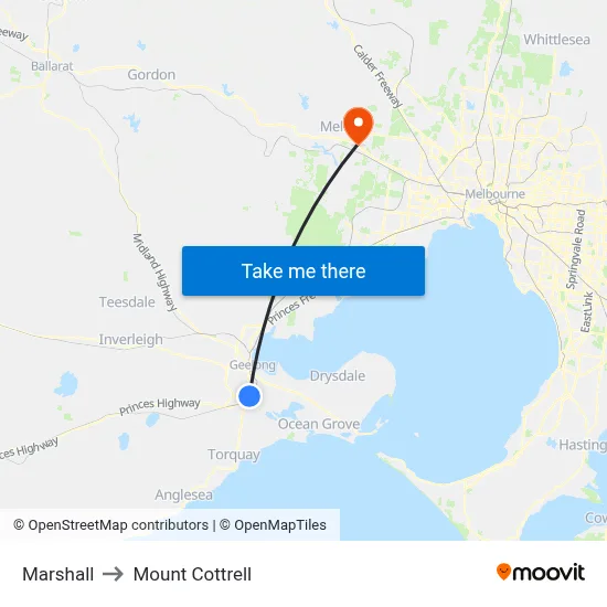 Marshall to Mount Cottrell map