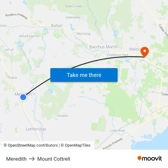 Meredith to Mount Cottrell map