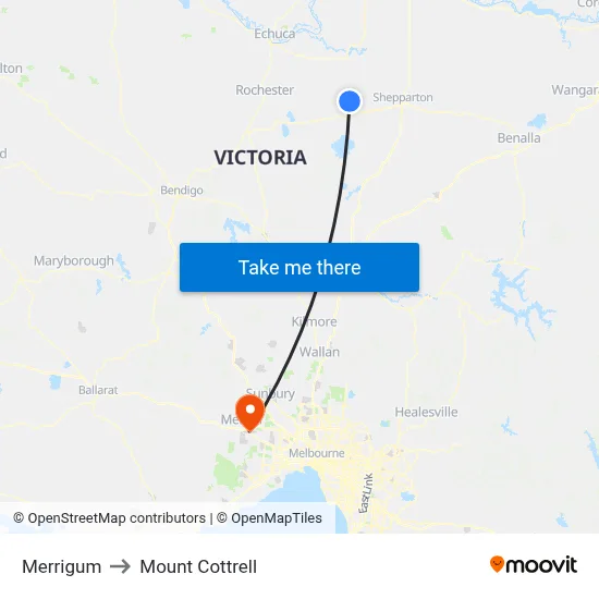 Merrigum to Mount Cottrell map