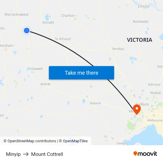 Minyip to Mount Cottrell map