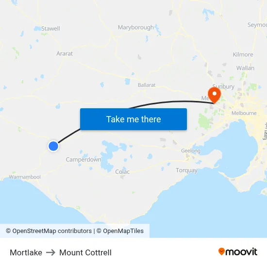Mortlake to Mount Cottrell map