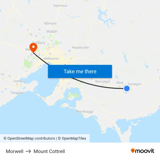Morwell to Mount Cottrell map