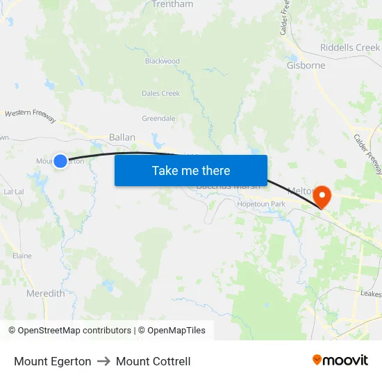 Mount Egerton to Mount Cottrell map
