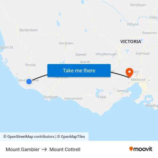 Mount Gambier to Mount Cottrell map