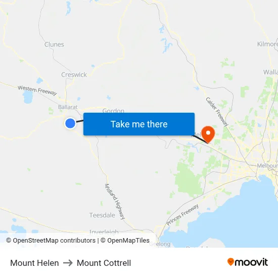 Mount Helen to Mount Cottrell map