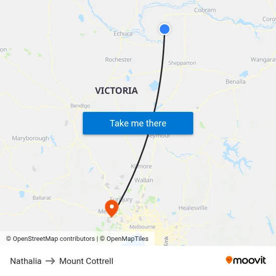 Nathalia to Mount Cottrell map
