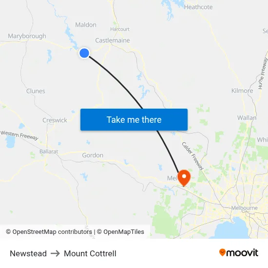 Newstead to Mount Cottrell map