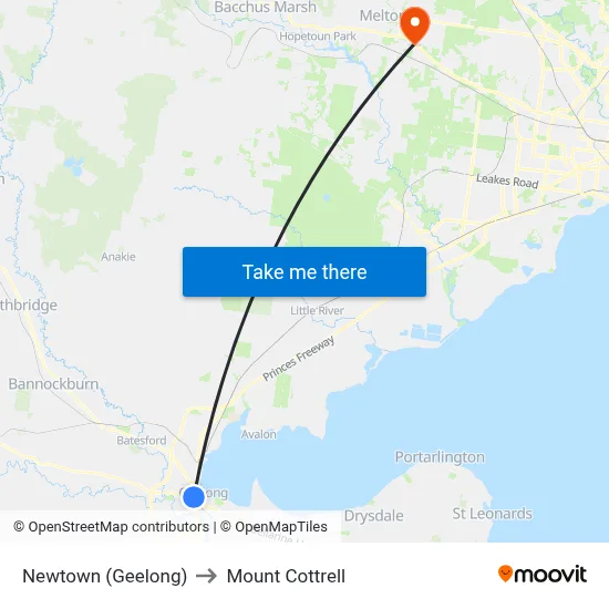 Newtown (Geelong) to Mount Cottrell map