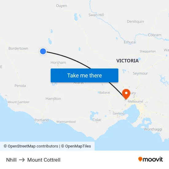 Nhill to Mount Cottrell map