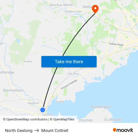 North Geelong to Mount Cottrell map