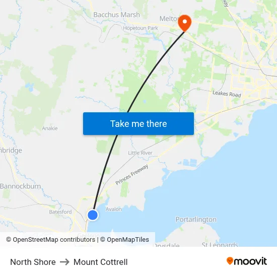 North Shore to Mount Cottrell map