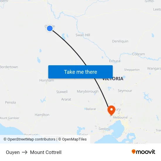 Ouyen to Mount Cottrell map