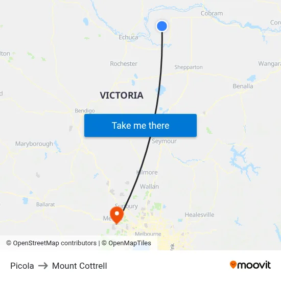 Picola to Mount Cottrell map