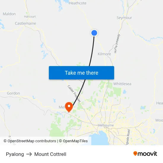 Pyalong to Mount Cottrell map