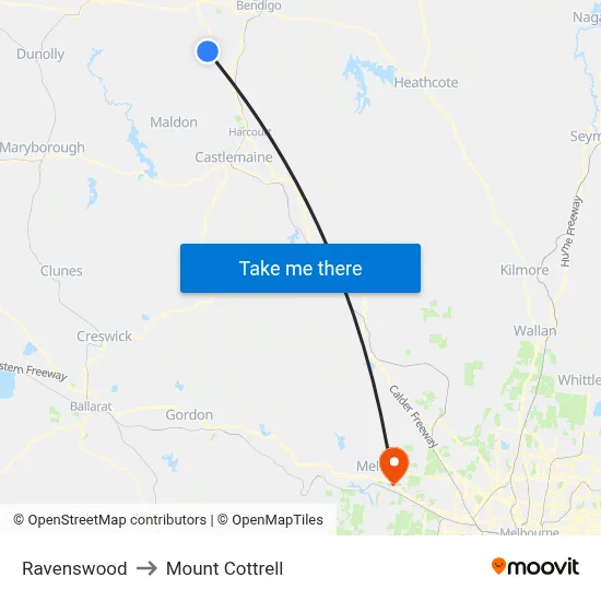Ravenswood to Mount Cottrell map