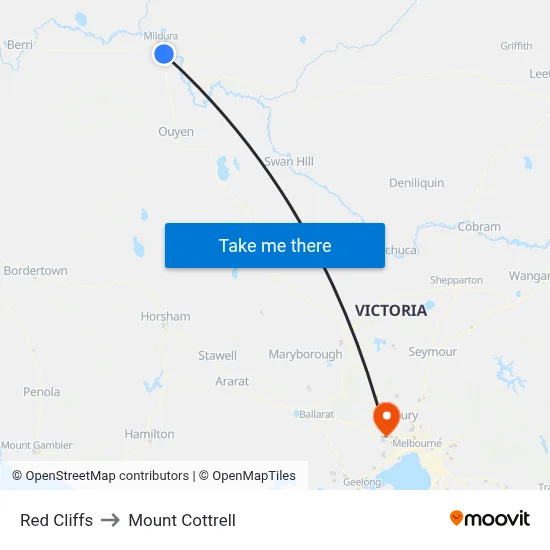 Red Cliffs to Mount Cottrell map