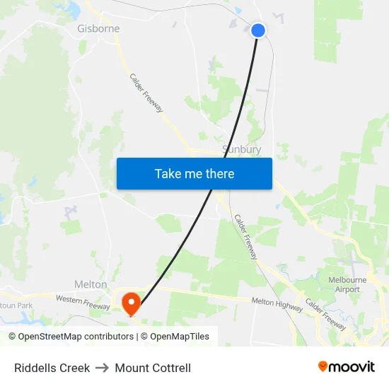 Riddells Creek to Mount Cottrell map