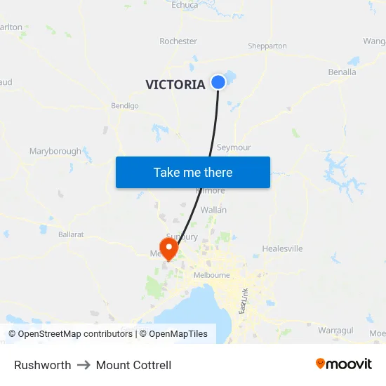 Rushworth to Mount Cottrell map
