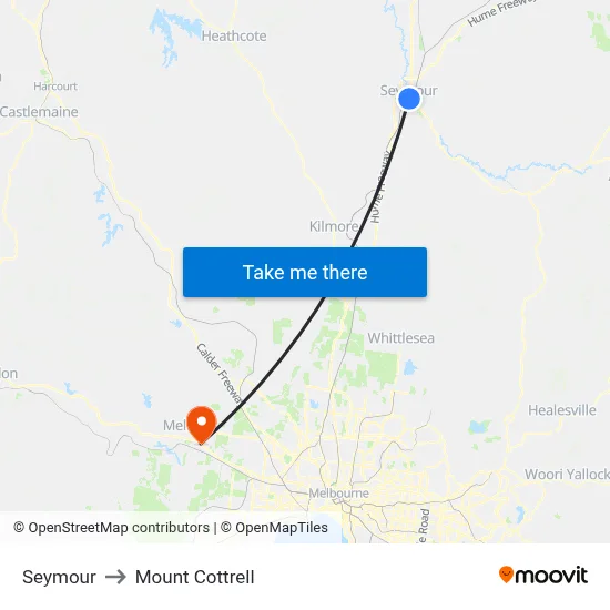Seymour to Mount Cottrell map