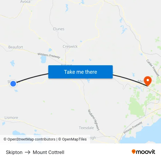 Skipton to Mount Cottrell map