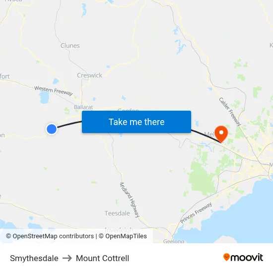 Smythesdale to Mount Cottrell map