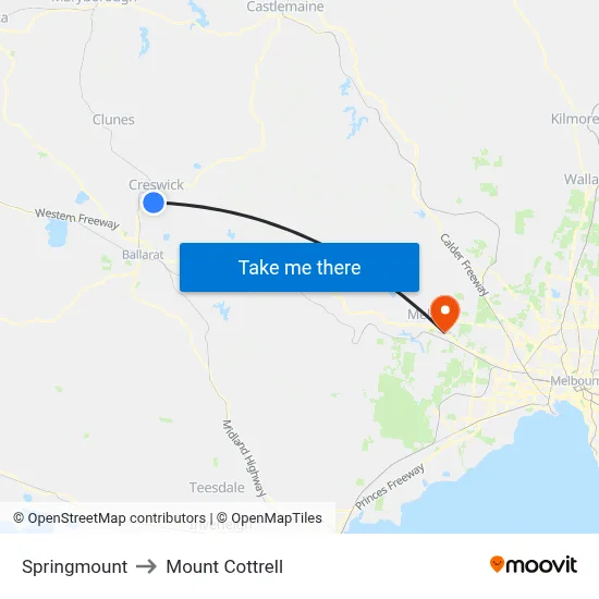 Springmount to Mount Cottrell map