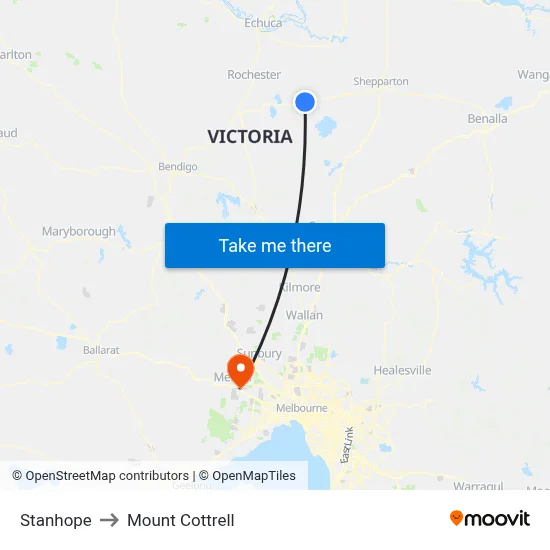 Stanhope to Mount Cottrell map
