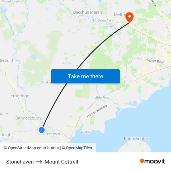 Stonehaven to Mount Cottrell map