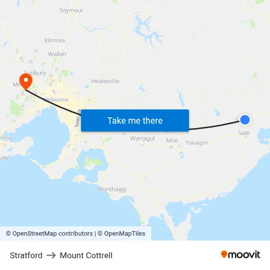 Stratford to Mount Cottrell map