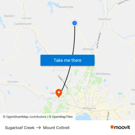 Sugarloaf Creek to Mount Cottrell map